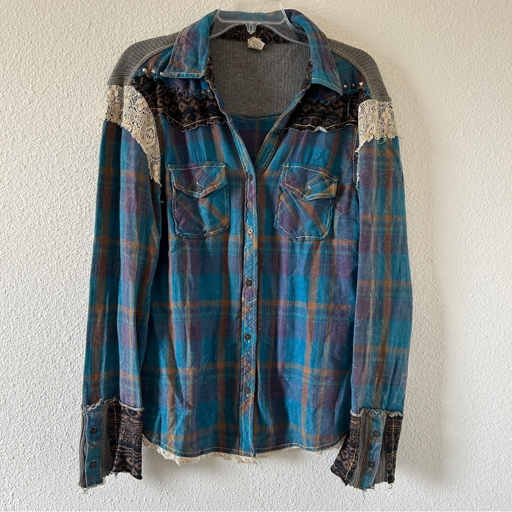 Gimmicks Mixed Media Plaid Flannel Cabin Cowgirl Western Boho Women’s Medium